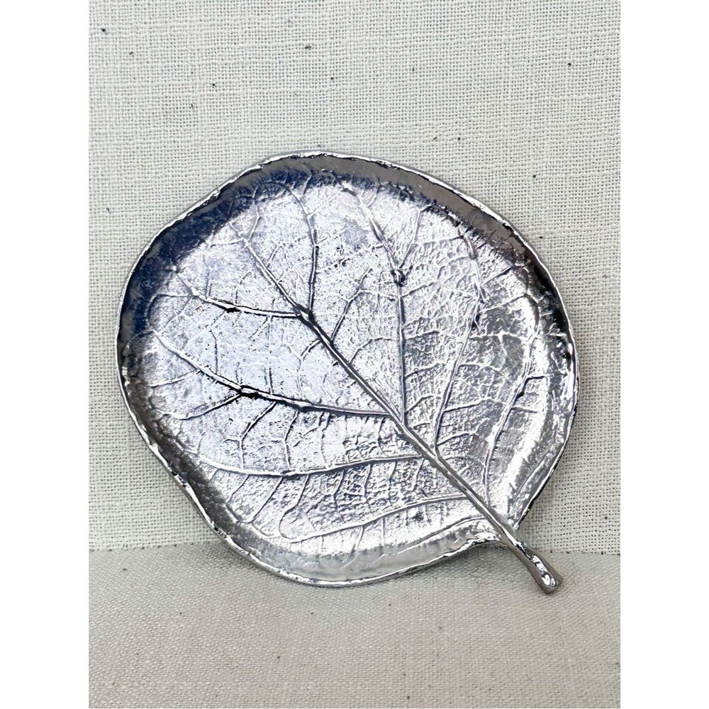 Michael Aram Botanical Leaf Tray Catch All Silver Tone Signed